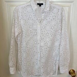 NWOT J. Crew White Eyelet Button-Down Shirt